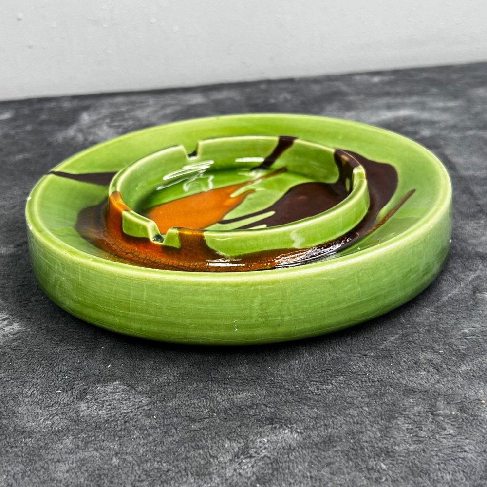 Vintage Royal Haeger Ashtray 2069 Round Green Orange Brown 8.25 inch - Picture 3 of 10